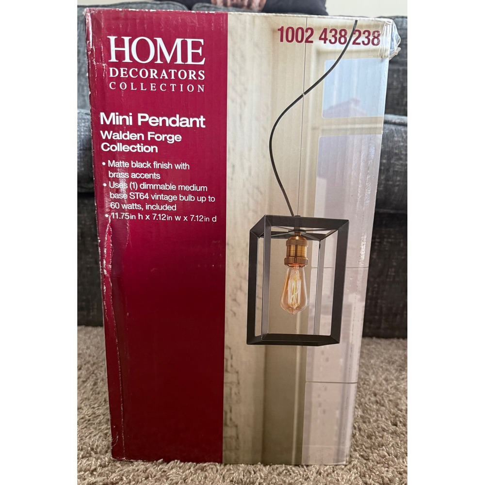 Home Decorators Walden Forge Mini Pendant Black Brass New Industrial Cage Light